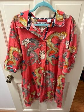 Coral Dragon Print Button-Front Dress by Irregular Choice